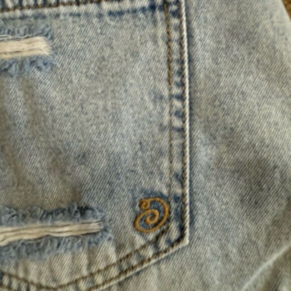 Indigo Rein Button Front Distressed Frayed Hem Denim Mini Jean Skirt Blue Size 7 - Picture 7 of 9